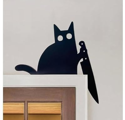Cartello Angolare per Porta di Gatto, Cat Door Corner Decor, Cat Door Frame Decor, Cartello con Cornice per Gatto di Halloween,Nero, per Halloween, Casa