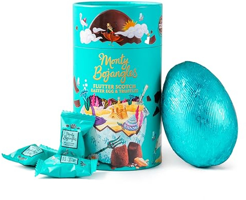 Monty Bojangles Schokolade Osterei Flutter Scotch, Trüffel Pralinen in Kakaopulver, Pralinen Geschenk, Box 175 g, Luxus Schokolade, 6 Preisgekrönte Trüffel, Ostern Geschenk
