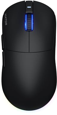 HATOR Quasar 3 Wireless Gaming Maus – Symmetrisches Design, 2.4GHz/Bluetooth/USB, 12.000 DPI PixArt Sensor, 100 Mio Klicks, RGB, 100 Std Akkulaufzeit, 64g, PC/Mac/Linux, Schwarz