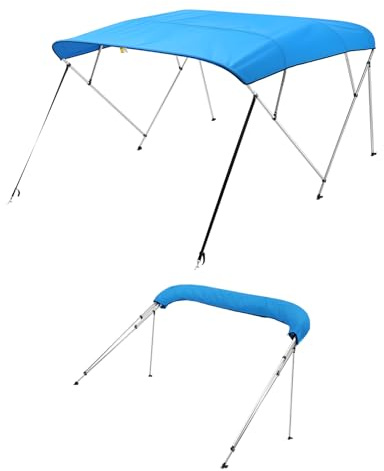 VEVOR Toldo Bimini para Barco 4 Arcos, de Poliéster 600D, Aleación de Aluminio, Impermeable y Parasol, Bolsa de Almacenamiento, 2 Postes de Soporte, 4 Correas, 244 x 185 x 137 cm, Azul Pacífico