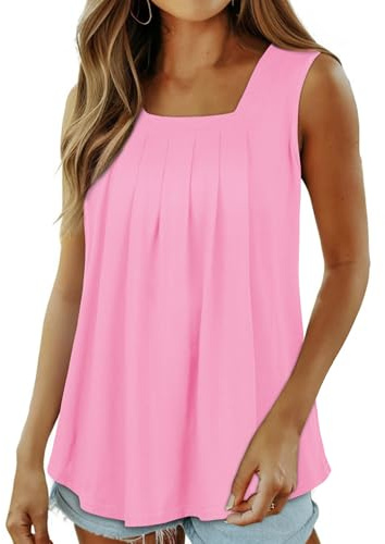 Damen Tank Top Casual Lose Shirt Sommer Bluse Ärmellos Basic Tunika U-Ausschnitt Oberteile(Pink,XL)