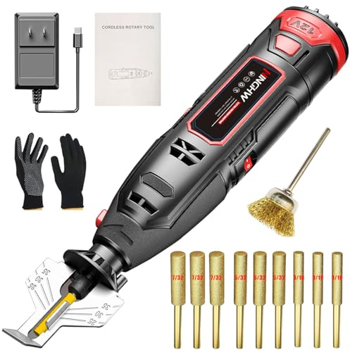 Electric Cordless Chainsaw Sharpener Kit, Chain Saw Sharpener Tool 12V Battery powered with 9 Titanium Plated Diamond Bits(3 types) & brush head & Angle Attachment, Easy to Use for All Chainsaw Chains