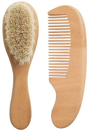 2 PCs Baby Haarbürste und Kammset natürliche weiche Wollborste Kleinkind Haarbürste Holzbabykamm Praktische Babybürste Set für Babyparty für Neugeborene Kleinkinder Kleinkinder(Pinsel + Kamm)