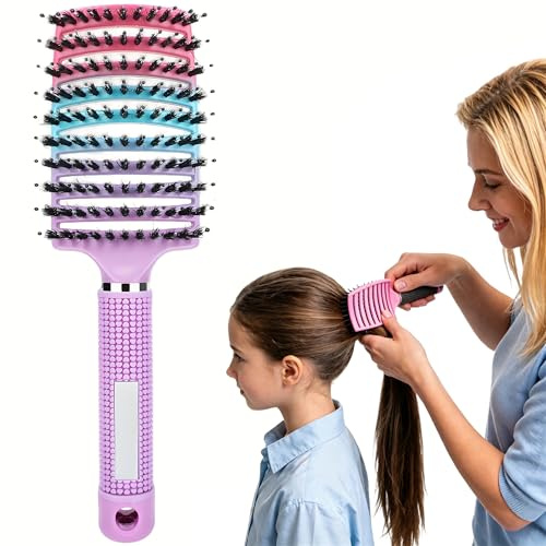 Pop Magic Detangling Hair Brush, Detangle Hair Brush for Women and Kids, Paddle Boar Bristle Detangler for Blow Drying, Wet Hair, Long, Thick Curly Afro Hair (Gradient Pink)
