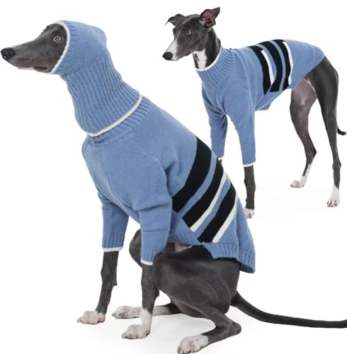 IECOii Hund Fleece Pullover mit Ohrenschutz,Hundepullover Langarm Warmer Greyhound Mantel,Lurcher Pullover,Fleece Hundesweatshirt für Mittelgroße Hunde,Whippet Jacke,Blau,M