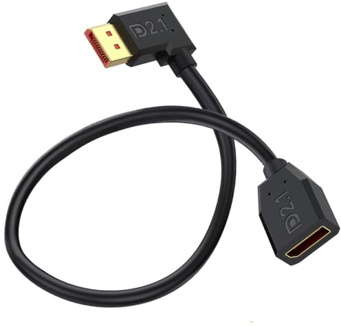 HTGuoji 90 Degree 16K DisplayPort 2.1 Extension Cable 52Gbps (50cm) | Right Angle DP Male to Female Cable Support 16K@30Hz,8K@120Hz,4K@240Hz/165Hz HDR, HDCP for Gaming Monitor, TV, Graphics