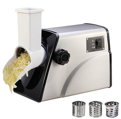 KACBFEE Commercial Electric Cheese Grate Multi-Functional Vegetable with 3 Drum Blades, for Lemon, Potato, Onion, Garlic, Cheese, Cucumber, Carrot, Nuts Quick Shred