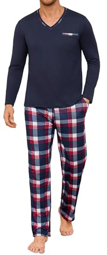 Demegimi Ensemble de Pyjama Homme Long Coton Manches Longues Vêtements de Nuit Confortables pour l’Automne et l’Hiver