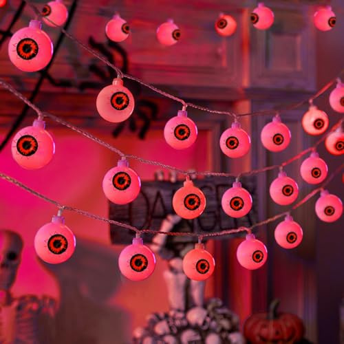 Meleager Luci Halloween Decorazioni, 6 Metri 40 Luci LED di Stringa di Occhi, Lucine LED Decorative Rosso, Catene Luminose a Batteria per Interni ed Esterno come Addobbi di Halloween Casa