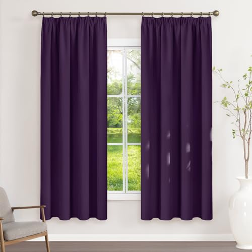 Runyéla Gardinen mit Kräuselband Vorhänge Blickdicht Dunkelviolett Verdunkelungsvorhänge 2er Set 180 x 120 (HxB) für Schienensystem, Thermovorhänge Kälteschutz Schiebegardinen für Wohnzimmer Curtain