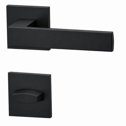 QRS - KWADRO Türgriffe Innentüren Schwarz Matt - Türklinken Innen Eckig - aus Aluminium, für Tür 38-45 mm, Türdrückergarnitur, Drückergarnitur Zimmertür, Türbeschlag - mit Rosette WC