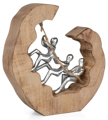 Moritz Skulptur One Rope Teamwork 24 cm Mangoholz Aluminium – Dekofigur | Handgefertigtes Unikat aus Holz und Metall, Symbol für Zusammenhalt, für Kollegen, Team und Chefin