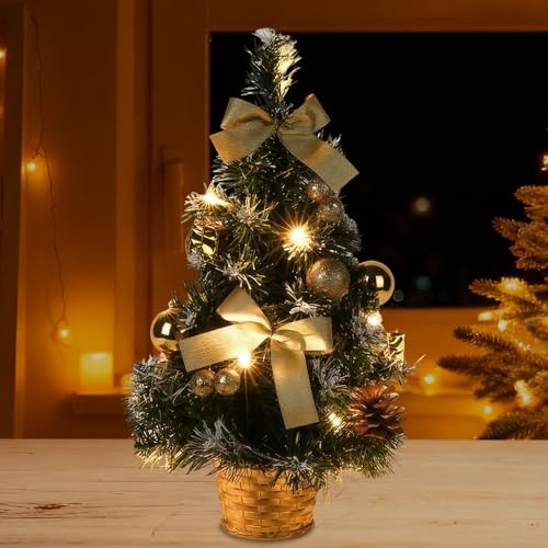 XPJBKC Mini Weihnachtsbaum Klein mit Beleuchtung LED, 40CM Mini Christmas Tree, Kleiner Weihnachtsbaum mit Beleuchtung Weihnachtskugeln und Ornamenten für Weihnachten Deko