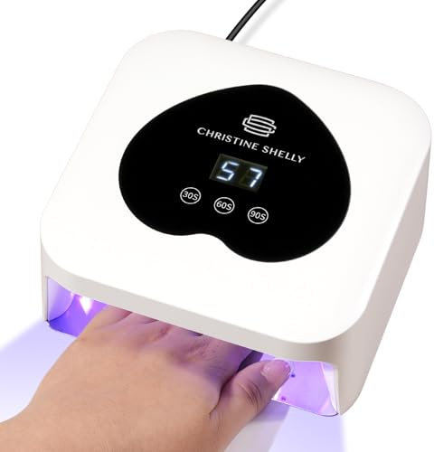 CHRISTINE SHELLY Nagellampa, 48 W, gelnagellack, LED-tork med display, bilsensor och 3 timerinställningar, nagelhärdningsljus, hemnybörjare, gör-det-själv, glittrande strasstenar