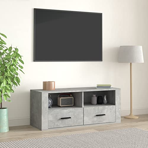 HETFTJN TV Sideboard Lowboard Betongrau 100x35x40 cm Holzwerkstoff mit viel Stauraum Moderne Fernsehkommode für Wohnzimmer Flur und Schlafzimmer