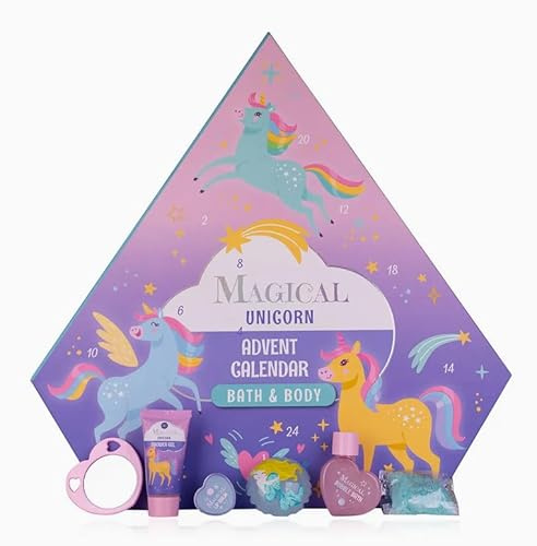 Accentra Adventskalender MAGICAL UNICORN & MERMAID in diamantförmiger Box für Mädchen, doppelseitig gefüllt mit 24 Überraschungen, Geschenk Weihnachten Adventszeit Einhorn Meerjungfrau