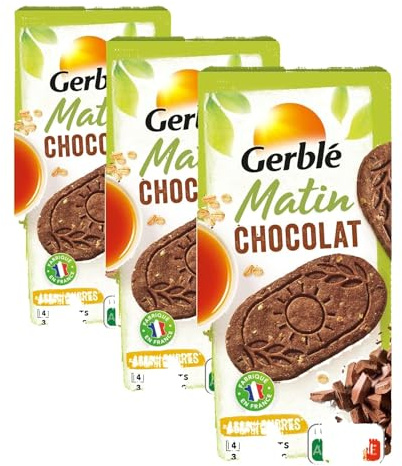 Gerblé Biscuits Matin Chocolat – Céréales Complètes, Réduits en Sucres, Riches en Fibres – Petit-Déjeuner Gourmand Sans Huile de Palme - 4 sachets de 3 biscuits individuels - 200 g