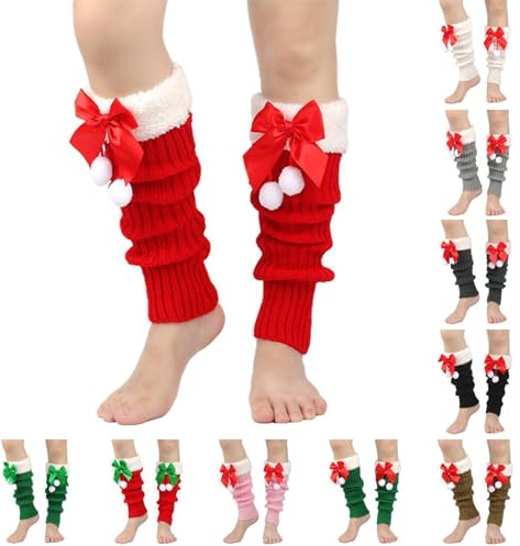 Femme en Tricoté de Noel Guetre Femme Pilou Pilou Hiver Chaude Jambières à Nœud Guetres Couvre-bottes Tricotées, Chaussettes Sans Pieds pour Femmes Vintage Leg Warmers pour Danse Yoga Jambière