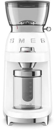 Smeg, Kaffeemühle CGF03WHEU, 15 Mahlgrade, 240-g-Kaffeebohnenbehälter, einstellbare Mahlmenge, mit Antistatik-System, 150 W, Weiß