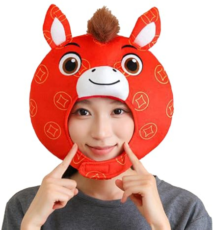Générique Chapeau Cheval - 2026 Costume Chinois Mignon En Peluche,Chapeau Cosplay Fête Du Printemps Chinois,pour Fête du Printemps, Séance Photo, Événement, Spectacle pour Femmes et Hommes