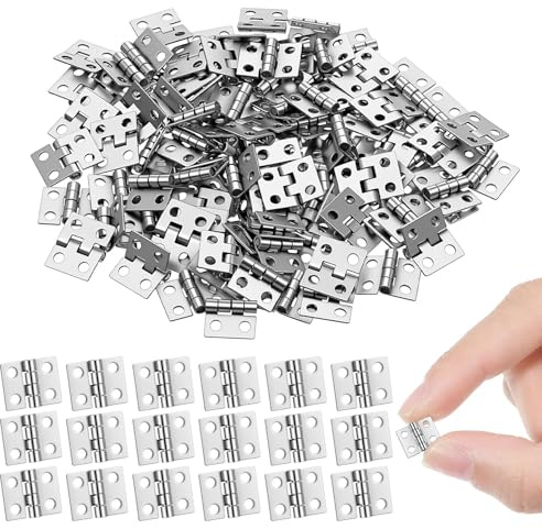 100 Stück Mini Scharniere Kleine mit 400 Schrauben, Silber Edelstahl Scharnier zum Basteln, Möbelscharniere, Schrank Scharniere, Türscharnier für Modellbau Schrank Truhe Holzkiste DIY