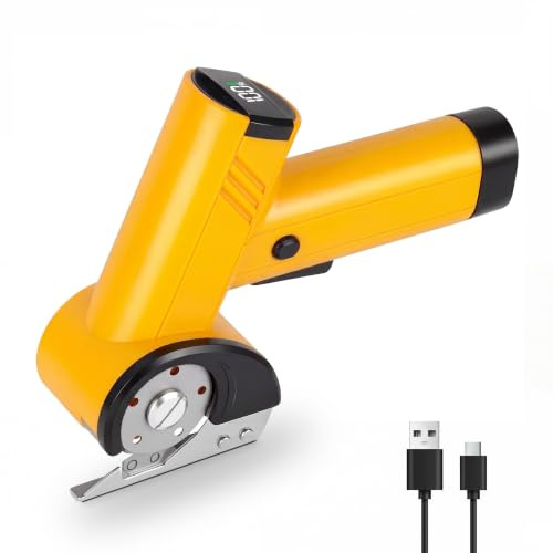 Aolso Forbice Elettrica, Taglio Rotante Ricaricabile con Regolazione a 4 Velocità, Cesoie Multiuso Senza Filo con Schermo, Luce LED, Ricarica USB per Tessuti, Tappeti, Pelle, Cartone