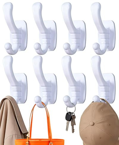 shungran 8 Pack Self Adhesive Sticky Hooks Heavy Duty – No More Nails, Stick on Wall Hooks for Hanging Coats, Keys, Towels, Pictures – for Bathroom, Kitchen, Door & Accessories