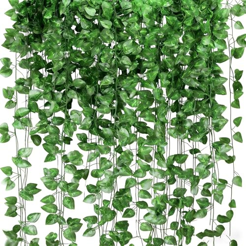 Guirnalda de hiedra artificial para decoración de habitación, paquete de 24 guirnaldas de hiedra artificial de 160 pies, para el hogar, dormitorio, pared, boda, hojas verdes colgantes, oficina, patio