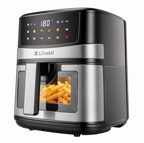 LLIVEKIT 7L Air Fryer con Control Táctil, Pantalla de Color, 8 Programas | Freidora de Aire XXL con Tecnología Turbo Air Circulation, Freidora sin Aceite Multifunción con 95% Menos Grasa, Luz Interior