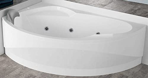 Novellini Vogue Hydro Plus Vasca Bagno 165x85/105 H55 cm 180 LT Curva Asimmetrica Sinistra Telaio Pannello Idro Laterale 7 Getti Disinfezione Airpool 12 Jets Display Erogatore Cuscino Bianco Lucido