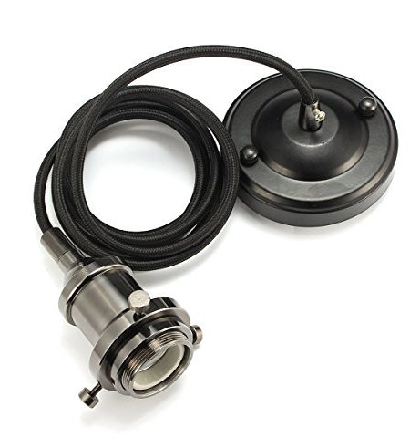 NUODIFAN E27 Lampenfassung Vintage Metall Pendelleuchte Kit Retro Edison Hängelampe Antike Lampe Zubehör, Keramik 3-adriges Textilkabel Ideal für Deckenbeleuchtung, Bar, Cafe - Schwarz