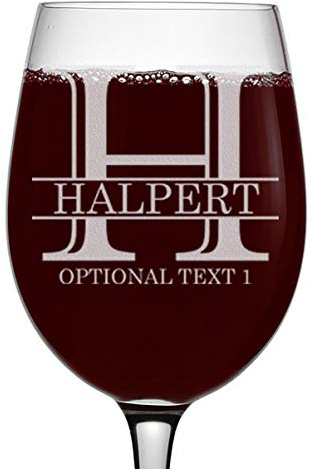 Personalised Etched 473ml Stemmed Wine Glass Cup, Custom Engraved Red White Wine Glasses for Mum Her, Customised Wedding Decoration Décor, Anniversary Birthday Gifts Presents - Halpert