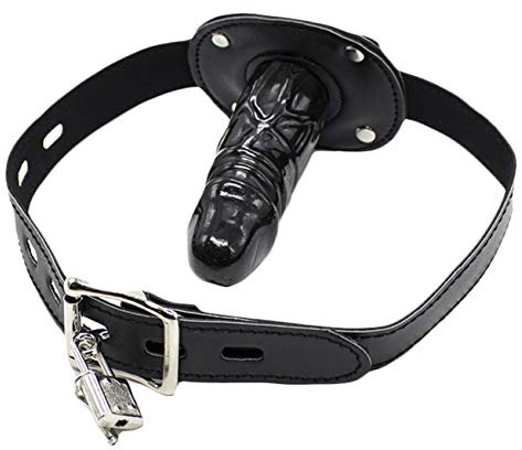 Knebel für Bondage, Bondage Leder Mund Knebel mit Silikon Dildo Penis Mundknebel, Verstellbarer/Abschließbar/Ballknebel Large Ø 3.5cm,10cm lang