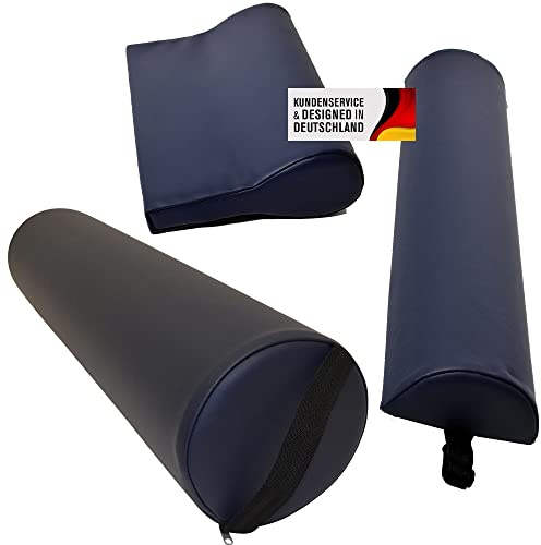 Promafit 3-teiliges Massage-Set | Premium Knierolle, Halbroille & Nackenkissen | Komfortable Lagerungsrollen für Massageliege & Therapie | Wasserabweisend & Pflegeleicht (Marineblau)
