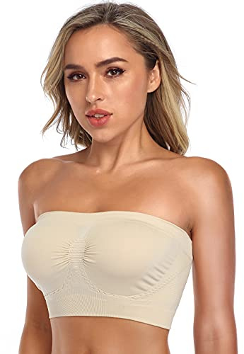 ANGOOL Strapless Bandeau Bra Seamless Non Padded Boob Tube Bra | Silicone Non Slip, Strapless Bras for Women, Breathable Stretch Fabric, Everyday Tube Top, Invisible Strapless Bra