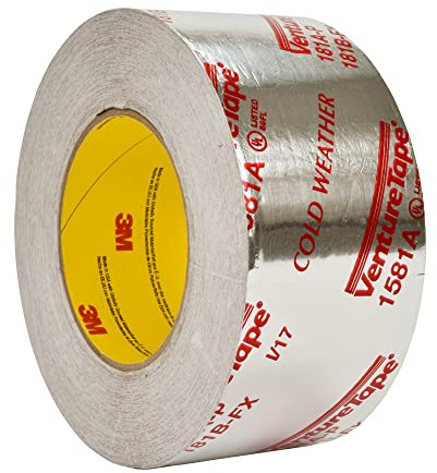 3M Venture Tape UL181A-P Aluminum Foil Tape 1581A, Rigid and Flexible Duct Seaming, Durable, Cold Weather Adhesion, 3.89 in x 60 yd, 2 mil
