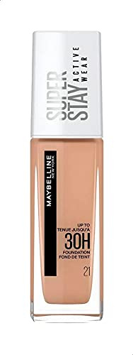 Maybelline New York Flüssiges Make-up SuperStay 30H Active Wear, Hohe Deckkraft und extrem langer Halt ohne Maskeneffekt, Nude Beige (21), 30 ml