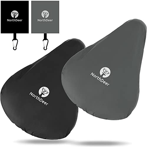 Northdeer 2Pcs Waterproof Bike Saddle Cover with Storage Bag, Black Grey | Lightweight Rain & Dust Resistant Cover For Bicycle Saddle Bike Seat,2-Pack Design Fits Most Bike Seats