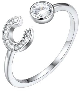 SILVERCUTE Buchstabe C Offener Ring für Mädchen Frauen Silber 925 Zirkonia Initiale Statement Ring verstellbarer Fingerring Schmuck Accessoire für Geburtstag