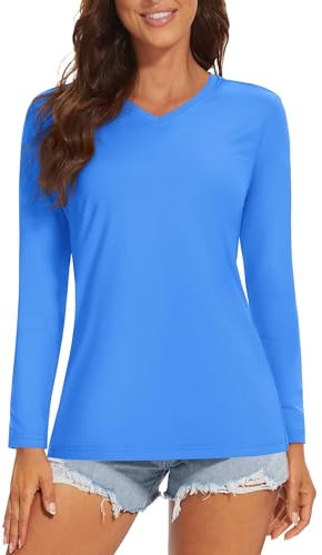 MAGCOMSEN Wandershirts Damen Atmungsaktiv UV Shirt UPF 50+ Outdoor Shirts Schnelltrocknende Laufshirt Sonnenschutz Langarm Funktionsshirt für Surfen Himmelblau M