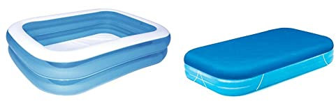 Bestway-Piscine gonfiabili, Colore Blu, 211 cm, Aufblasbare Pools_Blau/Wei & szlig; & 58108 Copertura per Piscina Family da 305 x 183 cm
