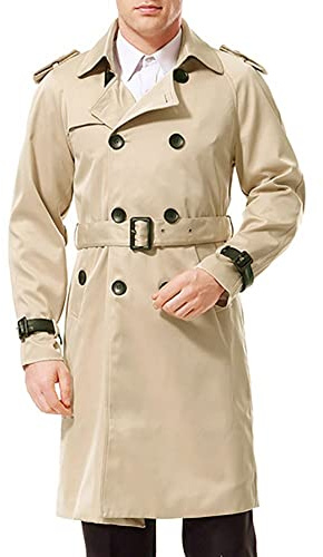 AOWOFS Men's Trench Coat Long Double Breasted Slim Fit Overcoat Jacket Military Trench Coat with Belt