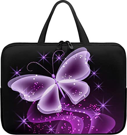 Chaqlin Pink Butterfly Laptop Sleeve Case Briefcase Handbag Women Men Slim Computer Bag Work Bag, 17 Inch Laptop Protective Case Portable Notebook Cover with Zipper
