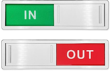 LICQIC Privacy Sign, IN/OUT | Sliding Door Sign with Fast Switching Raised Buttons, for Home Office Restroom Conference, Silver