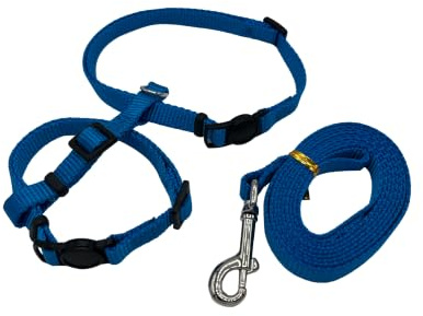 4 in 1 Katzengeschirr - Katzengeschirr für Tracker/Spaziergänge, Halsband mit/ohne Sicherheitsverschluss (Blau, S (2-3kg))