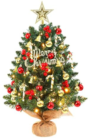 SVNVIOZ Mini sapin de Noël artificiel avec boules de Noël - 60 cm - Avec pointe en étoile - Pour décoration de Noël