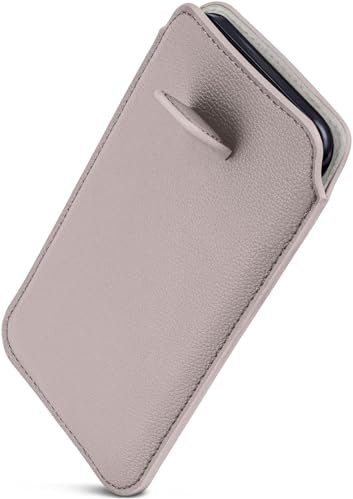 ONEFLOW Liberty Case für iPhone 15 Handy Einsteckhülle mit Rückzugfunktion, PU Leder Handytasche, Schutzhülle mit Lasche, Sleeve Etui Hülle zum Einstecken, Hellgrau