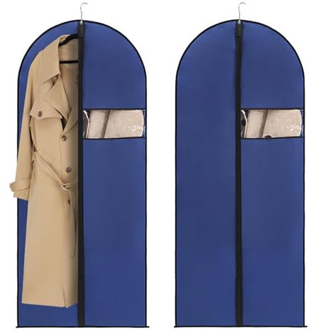 Kleidersack, 2 Stück Kleidersack Anzug, Kleiderhüllen Abdeckung mit Reißverschluss für Kleider Mäntel Sakkos Hemden Abendkleider Anzugsack Aufbewahrung Premium kleidersäcke 120 x 60 cm Dunkelblau