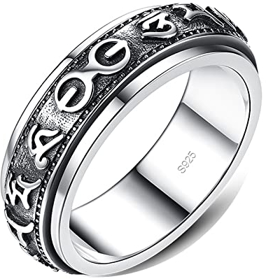 ANAZOZ Drehringe für Herren Antistress, Herrenring Silber Echt Rotierender Mantra-Ring Breit 7,2 mm größe 63
