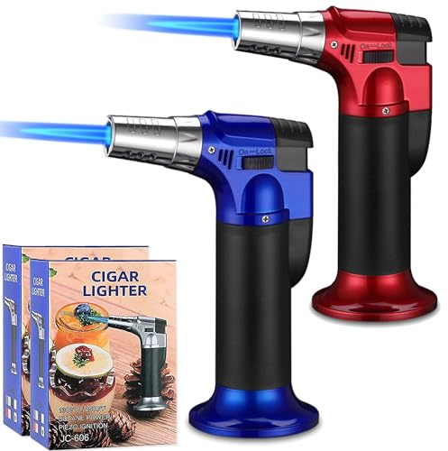 2 Pcs Butane Torch, Refillable Blow Torch Lighter, Kitchen Butane Torch with Lock Adjustable Flame for BBQ, Brulee Creme, Baking(Butane Gas not Included)